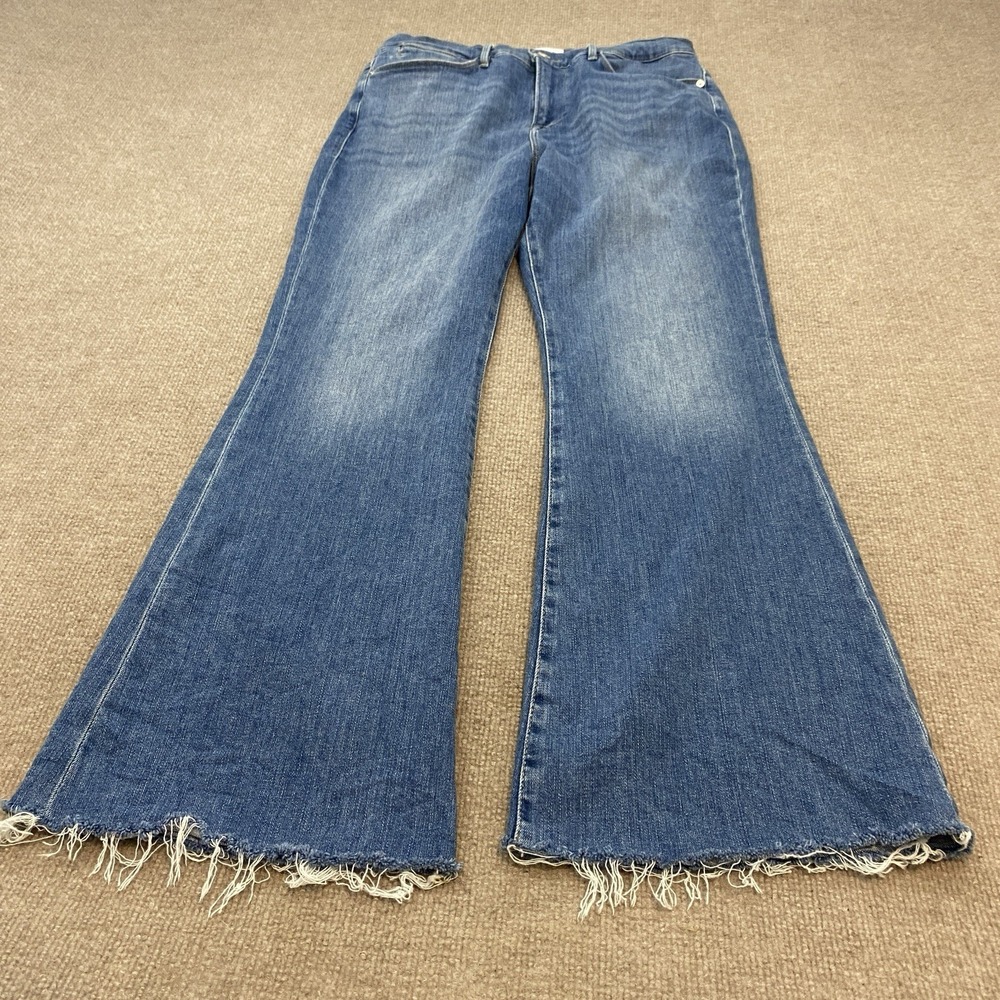Frame 32 Le Easy Flare Jeans Blue Boho High Rise Stretch Raw‎ Hem Classic